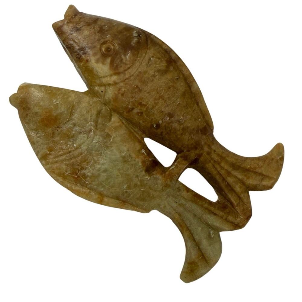 Vintage 70s Soapstone Fish Pendant Boho Chic